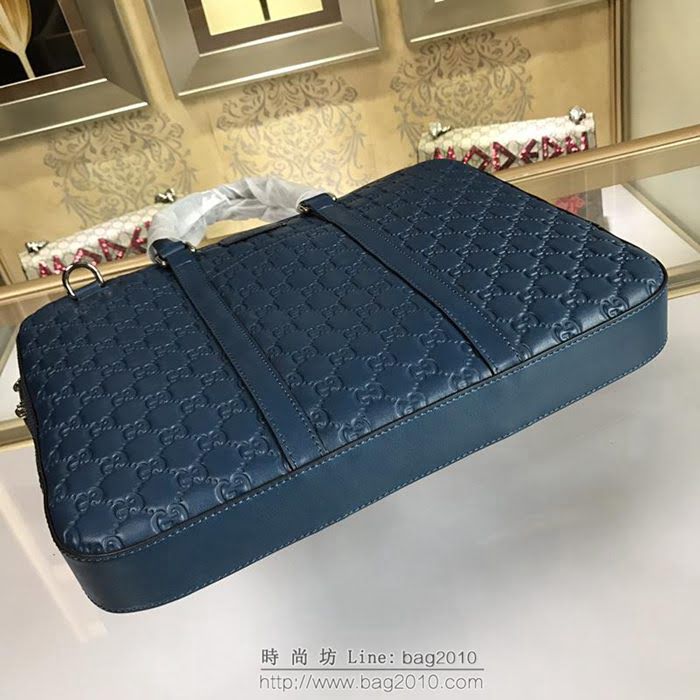 GUCCI 古馳男包 新款 451169 藍色 牛皮壓花 男士公事包 Gucci男手提包